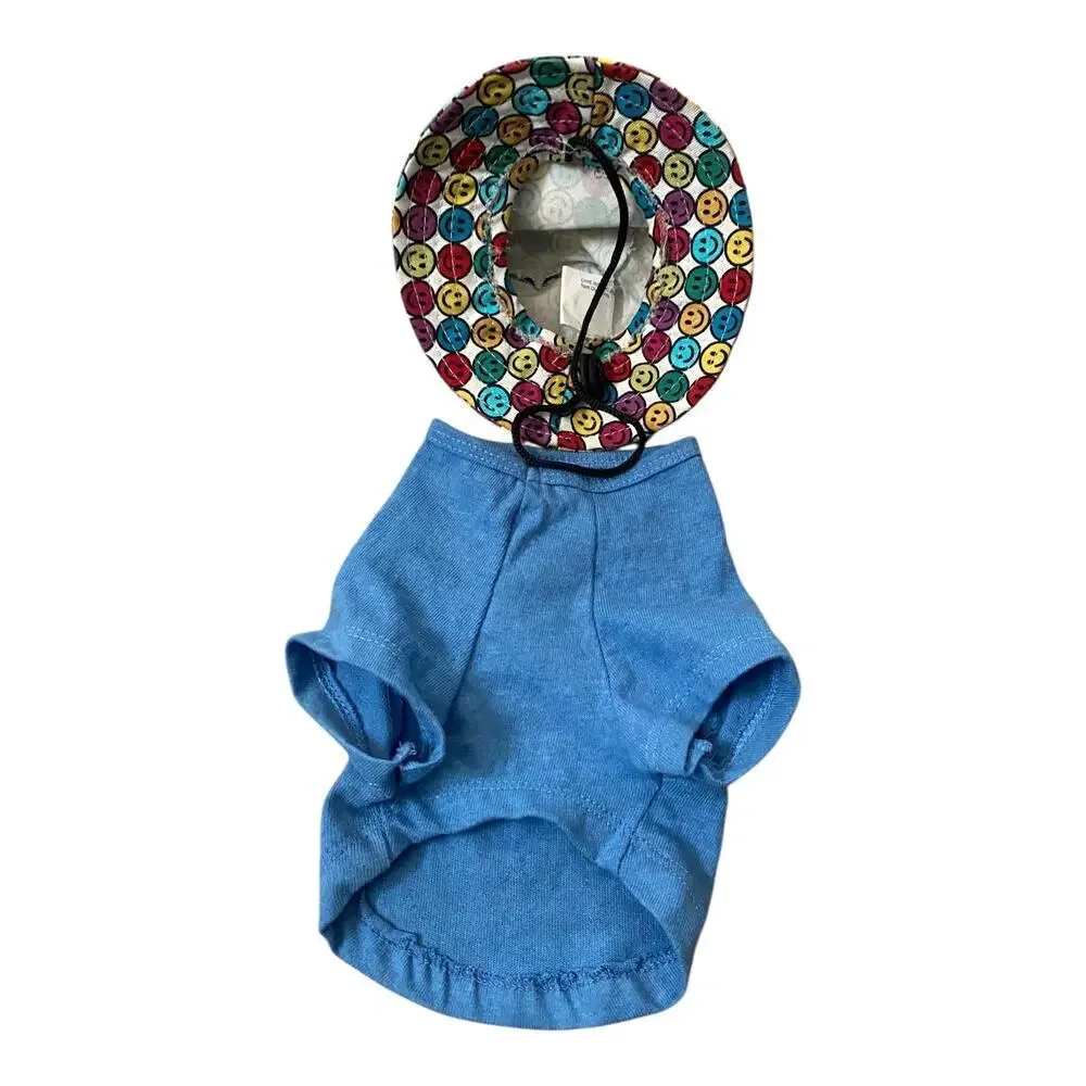 NWT Bundle Size XS Dog Clothes Hat T-shirt Colorful Summer Smiley Short Sleeve